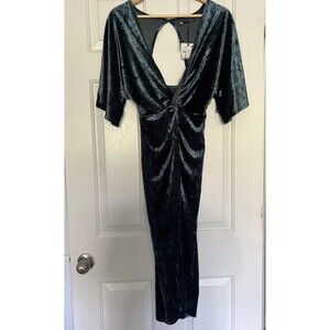 Zara Dress Green Velour Midi Size XS NWT